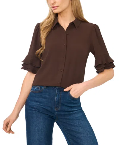 Cece Women's Button-front Ruffled 3/4-sleeve Blouse In Animal Print