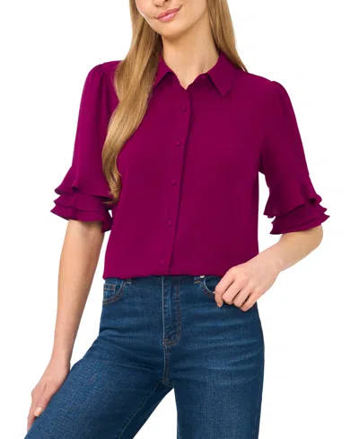 Cece Women's Button-front Ruffled 3/4-sleeve Blouse In Multi