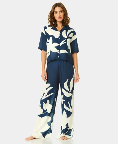 Cece Women's Cabana Collared Neck Cover-up Shirt In Blue