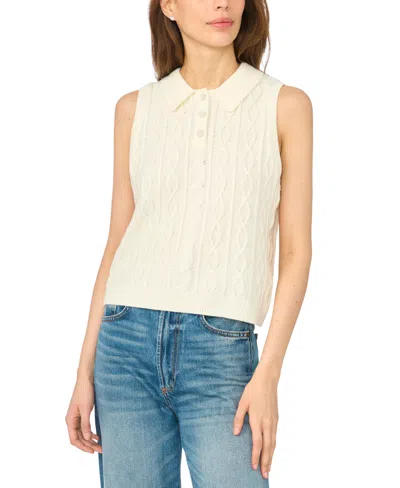 Cece Women's Cable Knit Collared Sleeveless Sweater Vest In New Ivory