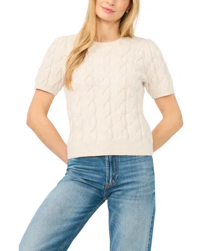 Cece Women's Cable Puff-sleeve Crew Neck Sweater In Neutral