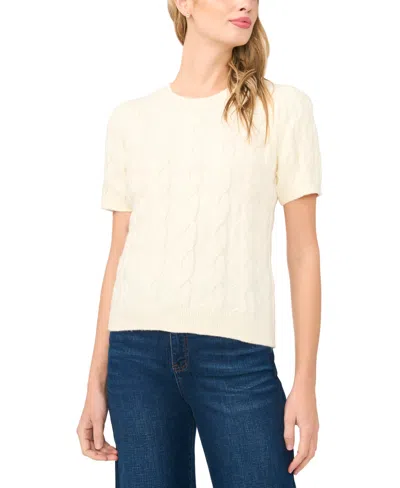 Cece Women's Cable Puff-sleeve Crew Neck Sweater In Neutral
