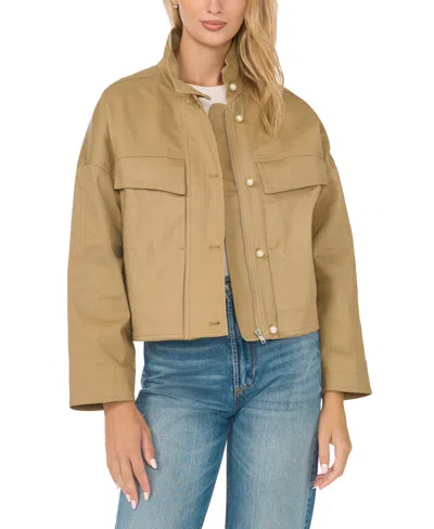Cece Women's Cargo Style Short Long-sleeve Jacket With Pearl Details In Brown