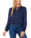 Cece Pearly Button Satin Top In Classic Navy