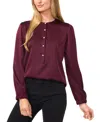 Cece Charm Imitation Pearl Button Satin Top In Rich Cabernet