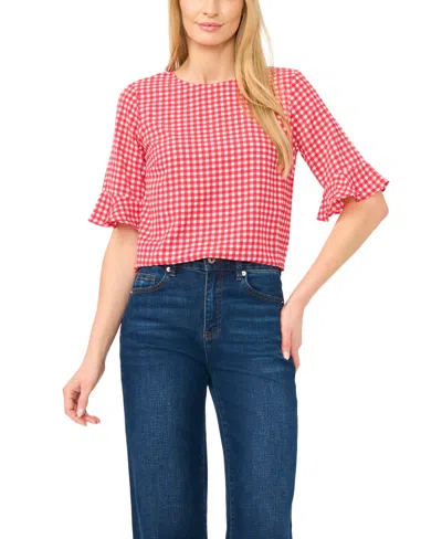 Cece Women's Checkered Crewneck Blouse In Red