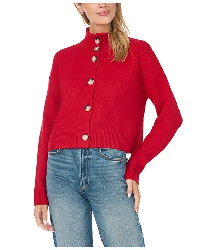 Cece Women's Chunky Mock-neck Long-sleeve Cardigan Sweater In Red
