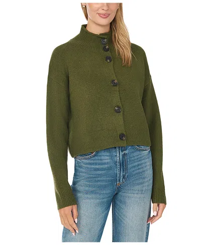 Cece Women's Chunky Mock-neck Long-sleeve Cardigan Sweater In Green