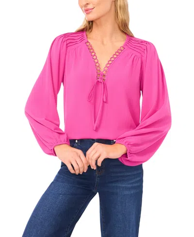 Cece Women's Circular Trim Pin-tuck Long Sleeve Blouse In Pink