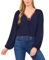 Cece Women's Circular Trim Pin-tuck Long Sleeve Blouse In Blue