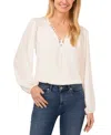 Cece Women's Circular Trim Pin-tuck Long Sleeve Blouse In Claret Red
