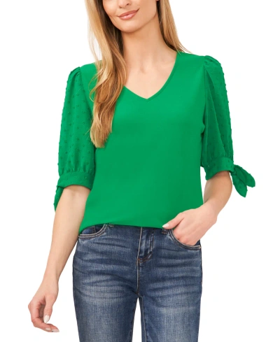 Cece Women's Clip Dot Tie 3/4-sleeve V-neck Top In Lush Green