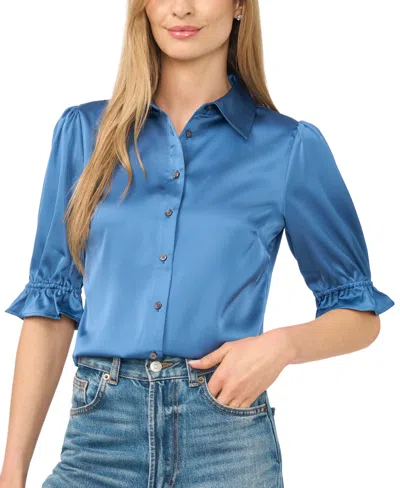 Cece Women's Collared Balloon 3/4-sleeve Button-front Blouse In Blue