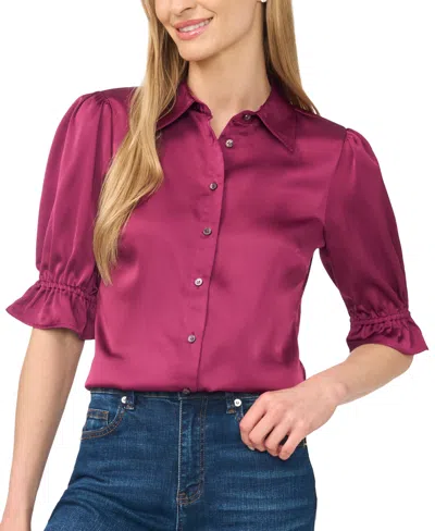 Cece Women's Collared Balloon 3/4-sleeve Button-front Blouse In Purple