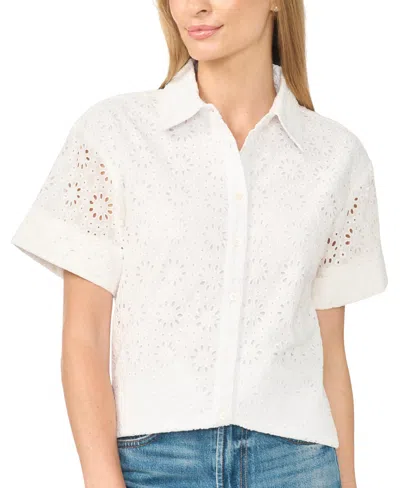 Cece Cotton Eyelet Shirt In White