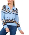 Cece Fair Isle Boxy Collar Sweater In Blue Heather