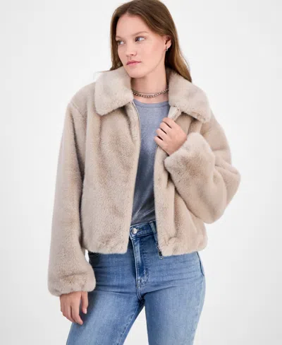 Cece Women's Collared Faux-fur Bomber Coat In Brown