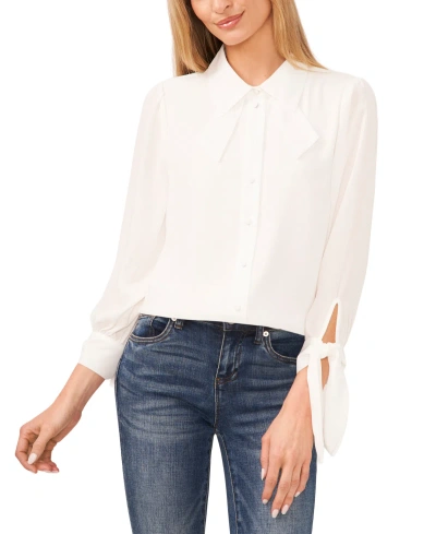 Cece Women's Collared Long Sleeve Button Down Blouse In New Ivory