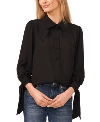 Cece Women's Collared Long Sleeve Button Down Blouse In Rich Black