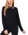 Cece Embellished Collar Rib Sweater In Black