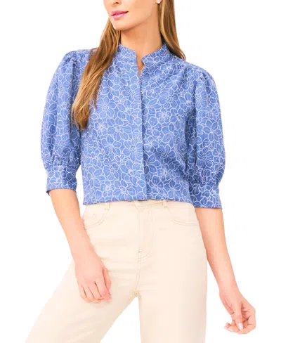 Cece Women's Collared Neck Short-sleeve Blouse In Blue