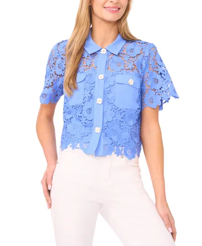 Cece Women's Collared Neck Short-sleeve Top In Blue