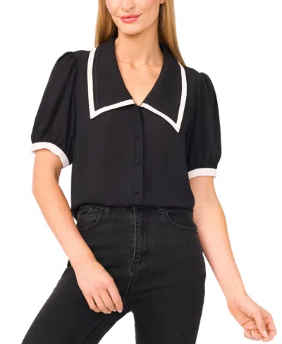 Cece Women's Collared Puff-sleeve Blouse In Blue