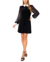 Cece Collar Mixed Media Velvet Dress In Black