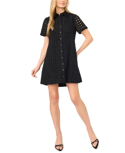 Cece Women's Collared Short-sleeve Babydoll Mini Dress In Black