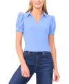 Cece Split Neck Collared Top In Blue