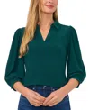 Cece Collared Ruffle Cuff Top In Dark Forest