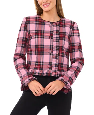 Cece Women's Collarless Crew Neck Ruffle Detail Jacket In Multi