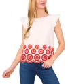 Cece Embroidered Eyelet Ruffle Shoulder Cotton Top In Neutral