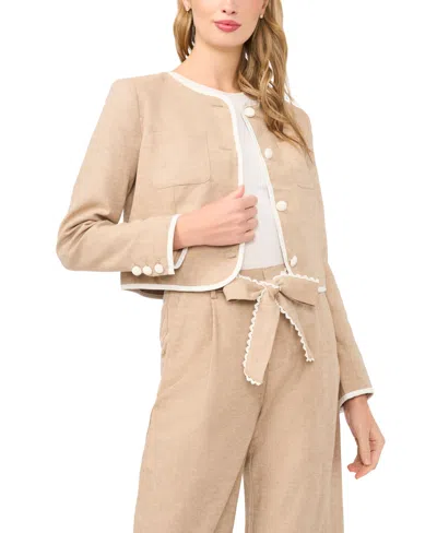 Cece Women's Contrast Patch Pocket Crewneck Jacket In Brown