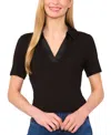 Cece Mixed Media Johnny Collar Polo In Black