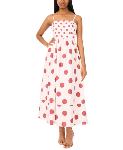 Cece Women's Cotton-blend Printed Tie Smocked-back Maxi Dress In White