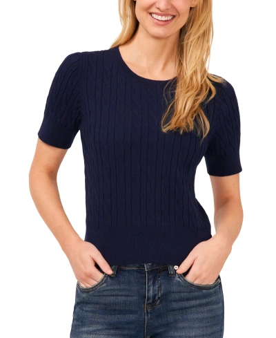 Cece Women's Cotton Cable-knit Short-sleeve Sweater In Classic Navy
