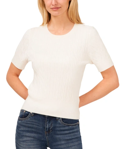 Cece Women's Cotton Cable-knit Short-sleeve Sweater In New Ivory