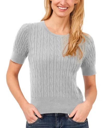 Cece Women's Cotton Cable-knit Short-sleeve Sweater In Silver Heather