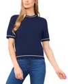 Cece Tipped Short Sleeve Cotton Sweater