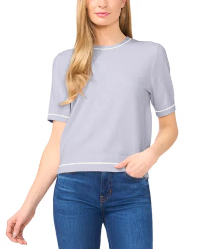 Cece Women's Cotton Contrast-stripe Short-sleeve Sweater In Blue
