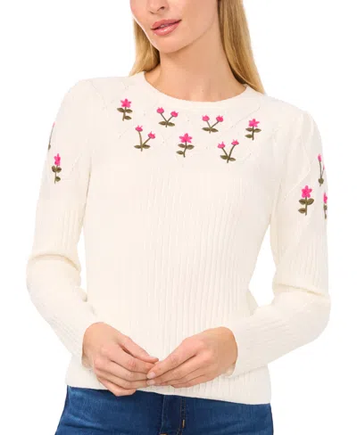 Cece Women's Cotton Embroidered Crewneck Sweater In Classic Navy
