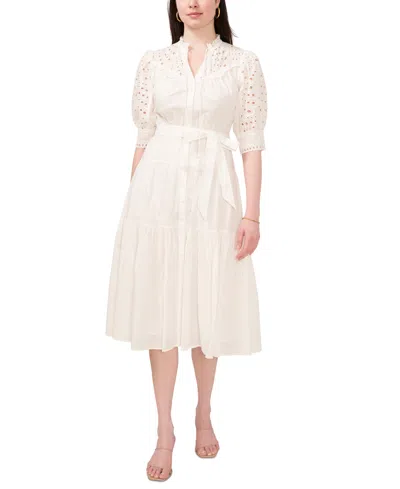 Cece Women's Cotton Eyelet Short Puff Sleeve Midi Dress In New Ivory