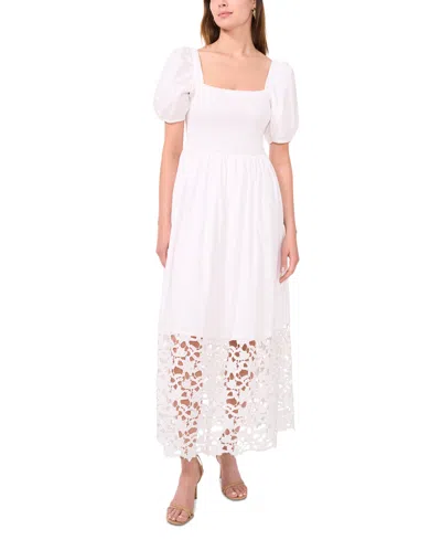 Cece Women's Cotton Lace Smocked Midi Dress In Ultra White