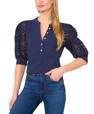Cece Women's Cotton Puffed-sleeve Mixed-media Top