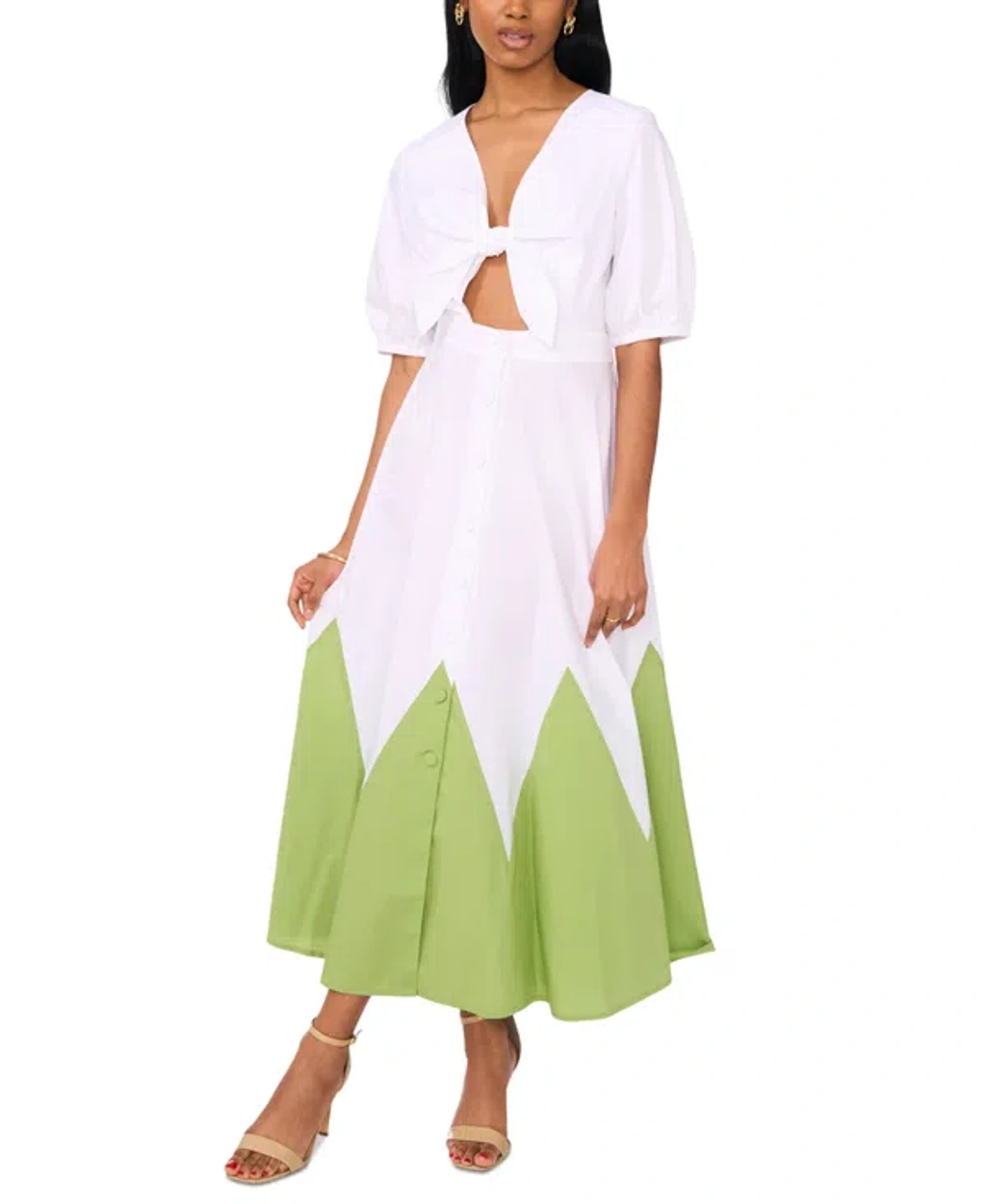 Cece Women's Cotton Tie-front Maxi Dress In Matcha Green,ultra White |  ModeSens