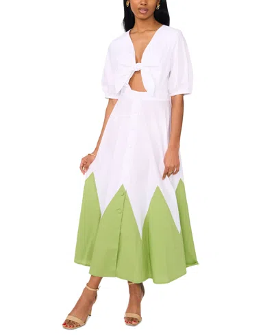 Cece Women's Cotton Tie-front Maxi Dress In Matcha Green,ultra White