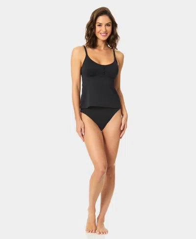 Cece Women's Covered-button Over-the-shoulder Tankini Top In Black