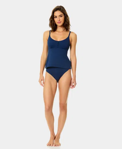 Cece Women's Covered-button Over-the-shoulder Tankini Top In Blue