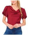 Cece Bow Sleeve Cowl Neck Satin Charmeuse Top In Burgundy